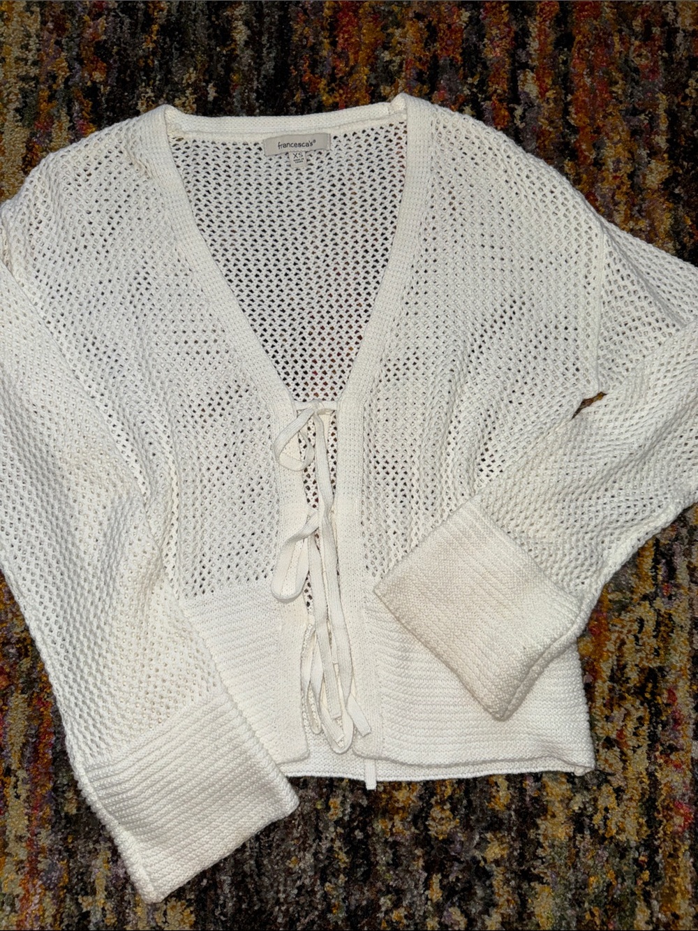 Francesca's Collections Cream Open-Weave Tie-Front Cardigan S